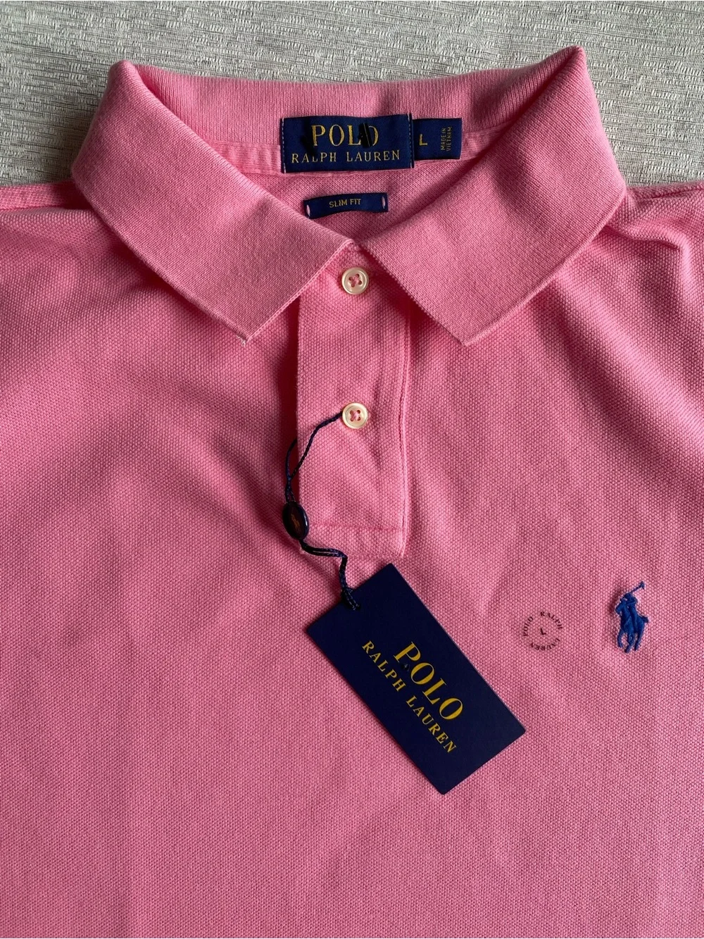 Polo Ralph Lauren Men's L Pink Slim Fit Cotton Polo Shirt NWT Navy Pony